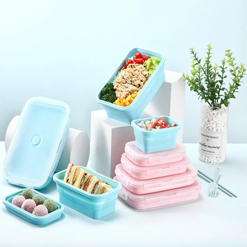 Different Sizes  Foldable Take Away Food Packaging Storage Containers Set of 5 Pcs
