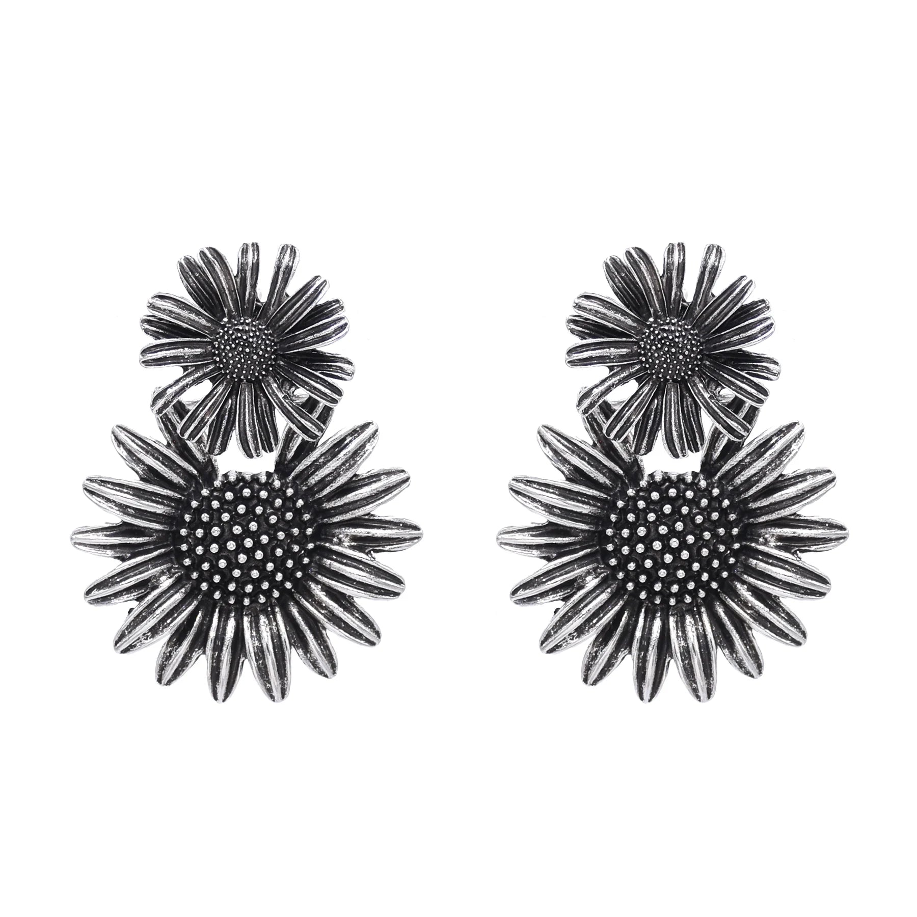 Fashion Za Style Silver Plated Sunflower Earrings Heavy Metal  Women Earrings Jewelry