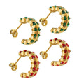 Minos New Arrival Green and Red CC Zircon Earrings Stainless Steel Gold Plated Stone Earrings Hypoallergenic CC Stud Earrings