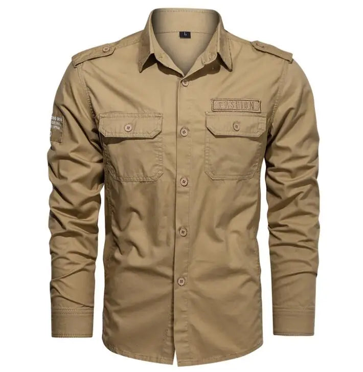 Wholesale Outdoor Cargo Shirt Autumn Men's Casual Loose Long Sleeved Shirt New Plus Size Solid Color Shirts Top