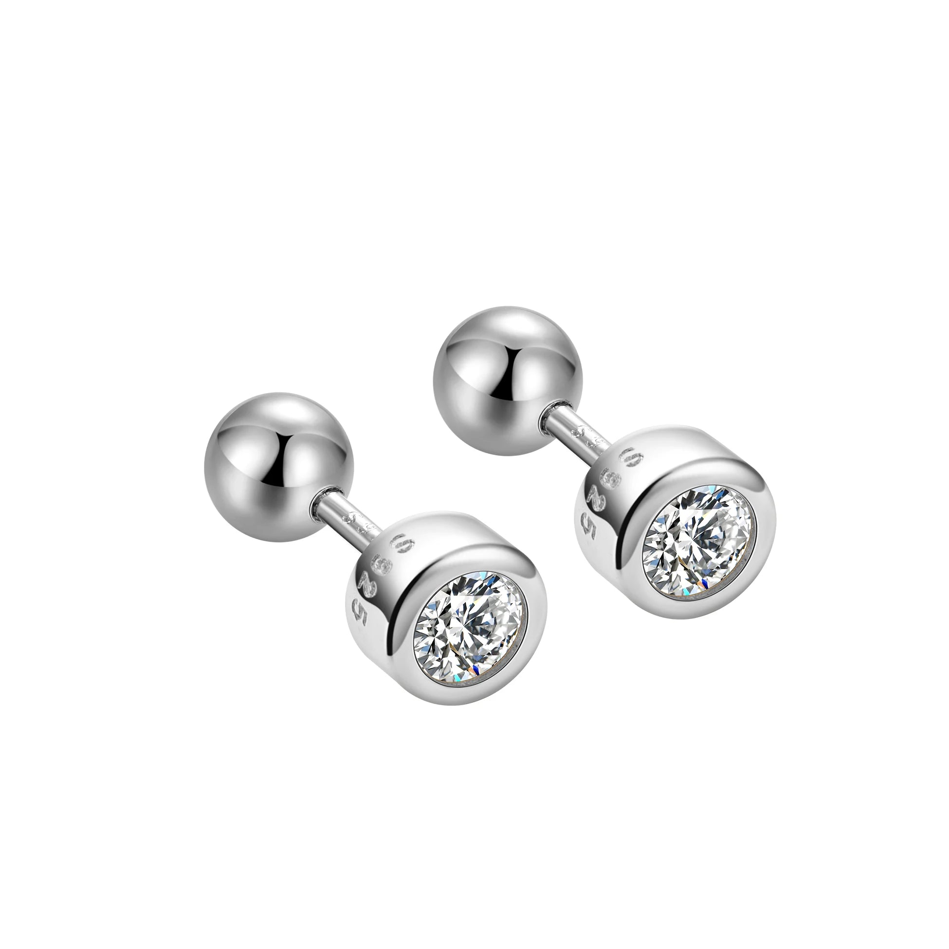 Simple Fashion Stud 925 Sterling Silver Tiny Geometric Round CZ Screw Back Earrings Set for Women Fine Jewelry Wholesale