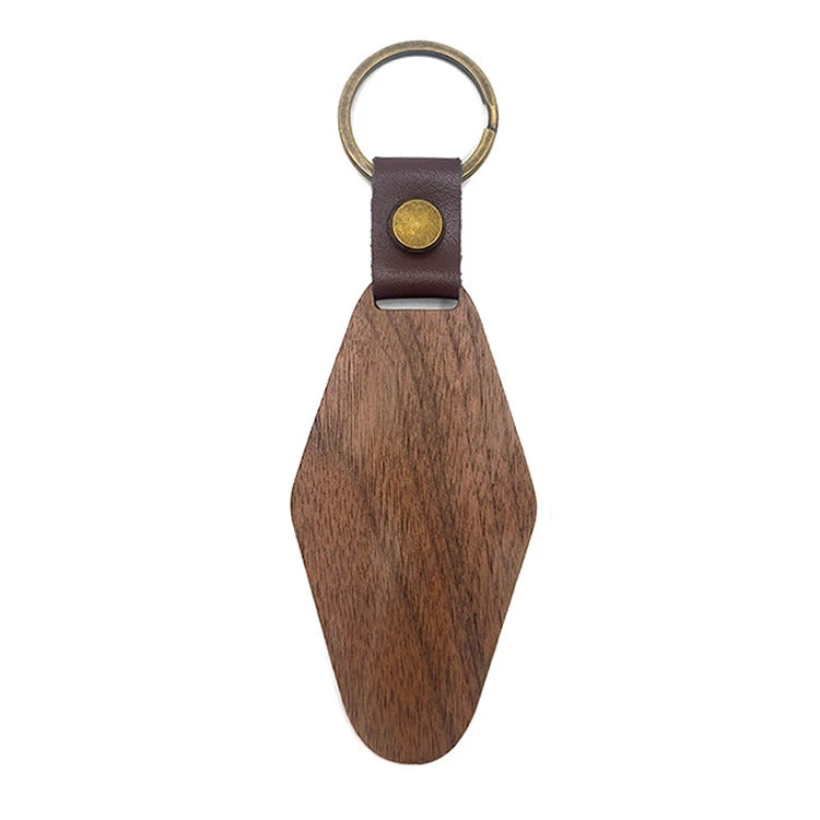 Customization Wooden Key Chain Ring Blanks Keychain with Leather
