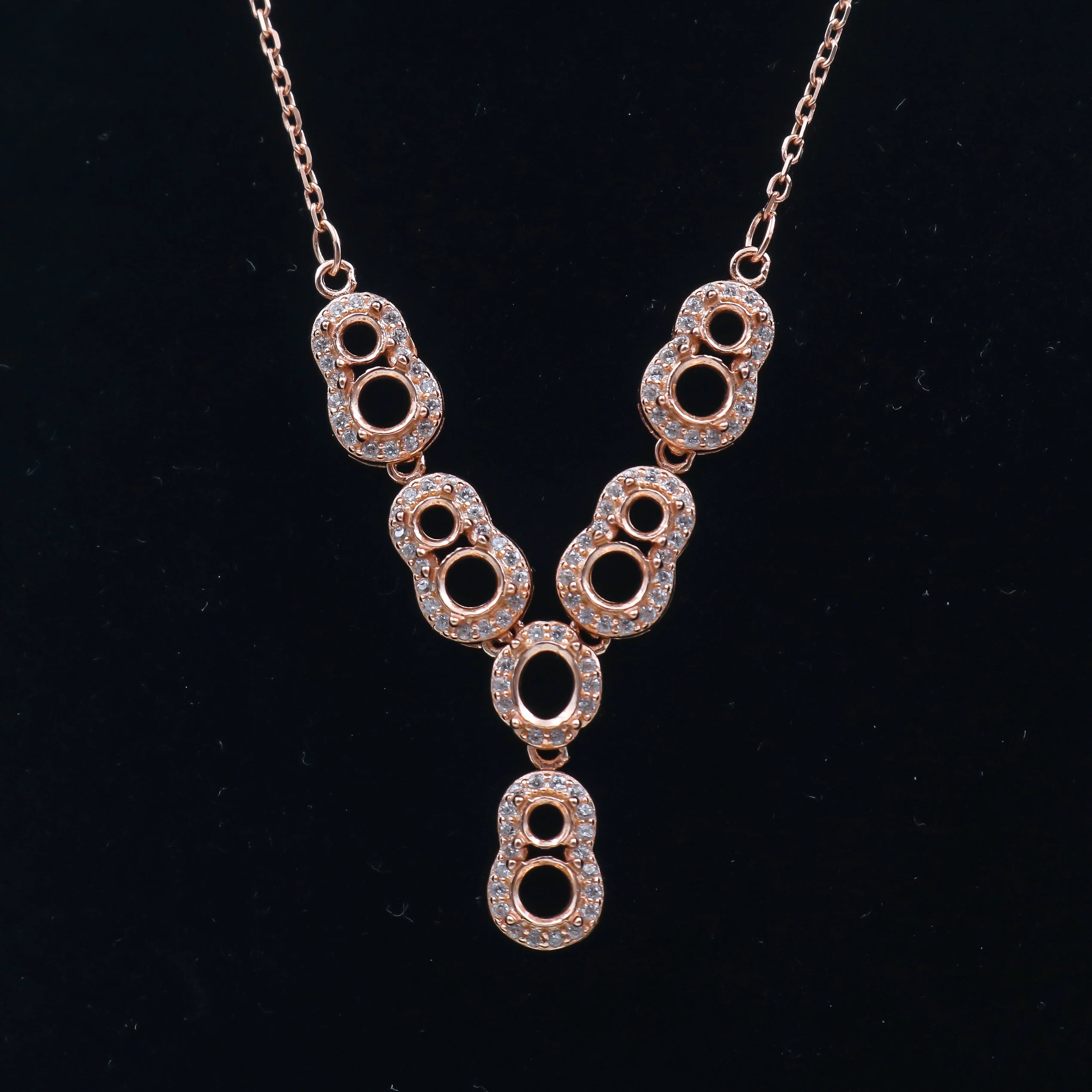 Sterling Silver 3mm+4mm+4*5mm Semi Mount Necklace Empty Support Blank Claws Setting S925 Base Without Center Stone for DIY Inlay