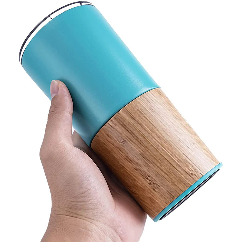 Eco Friendly Bamboo Color Blocking Coffee Mug Cup with Lid BPA Free Water Bottle Custom Logo