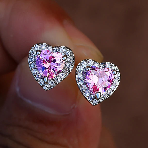 CAOSHI 7 Colors Crystal Rainbow Gradient Zirconia Vintage Fashion Earrings Wedding Heart Stud Earring for Women