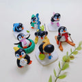 8Pcs/Set Skiing Penguin Resin Figurines Cute Winter Sports Penguin Miniatures Miniature DIY Crafts Slime Decors