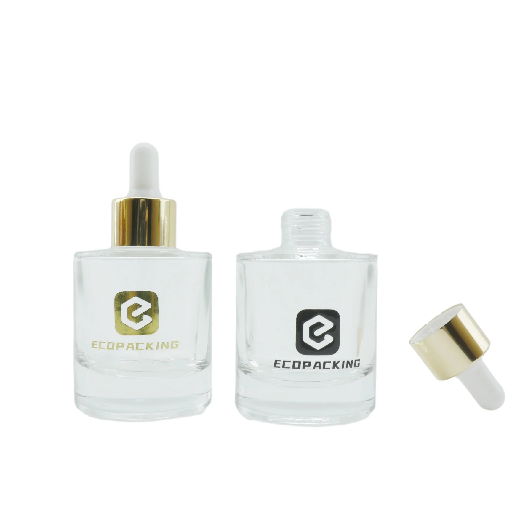Custom Logo 30ml 50ml Flat Shoulder Essence Packaging Luxury Thick Bottom Hair Oil Serum Glass Dropper Bottle With Box for Oil