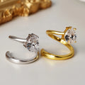 ICEBELA S925 Sterling Silver S Shape Simple Personality Open Adjustable Ring Women Oval Shiny 5A Zircon Crossed Ring