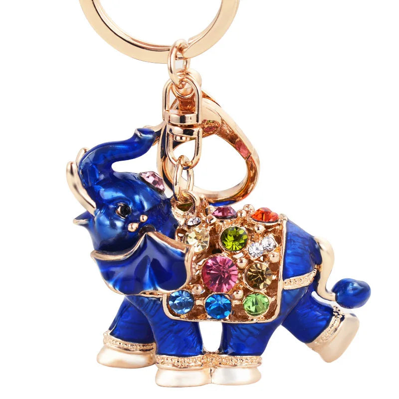 Creative Colorful Enamel Animal Elephant Key Chain Rhinestone Thai Elephant Pendant Keychain Accessories