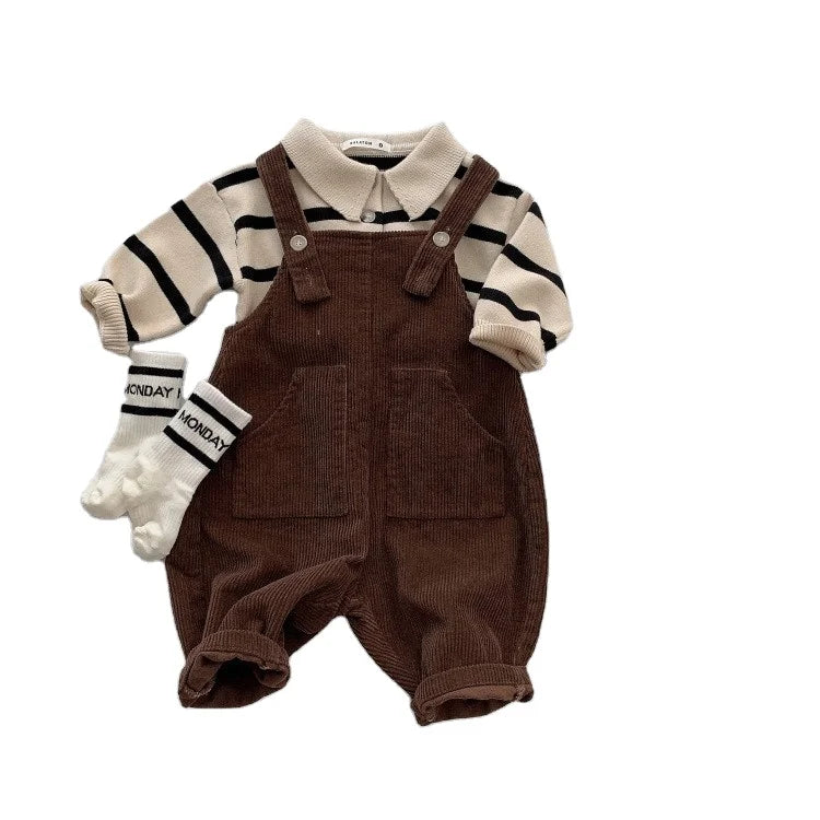 Korean Lovely Toddler Boy Clothing Kids Boy Girl Cotton Corduroy Overalls Custom Baby Jumpsuit Suspenders for 1-6years