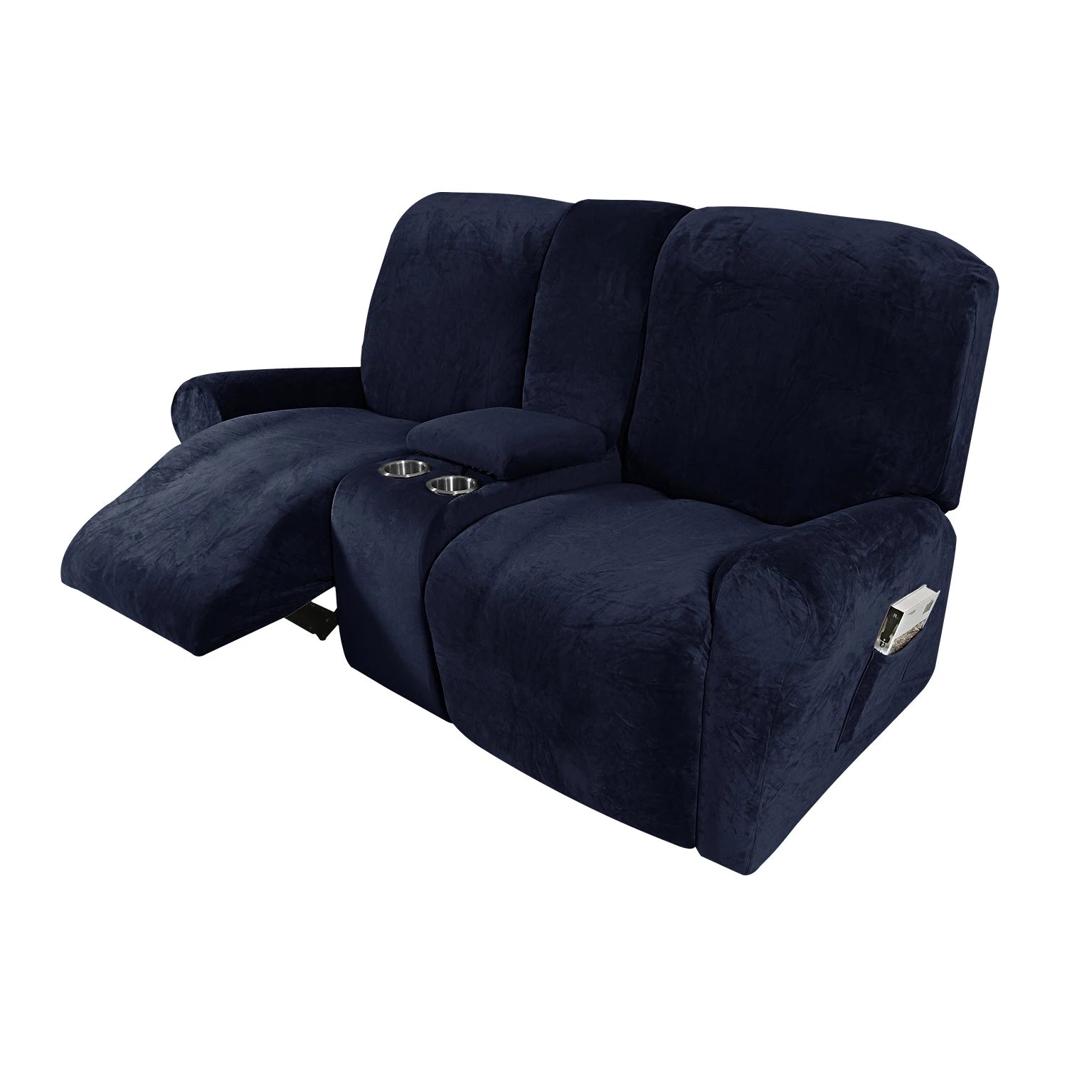 New Design Luxury Stretchable Breathable Smoothly 2 Seater 8 Pieces Velvet Slipcovers  Recliner Covers With Glasses Holders