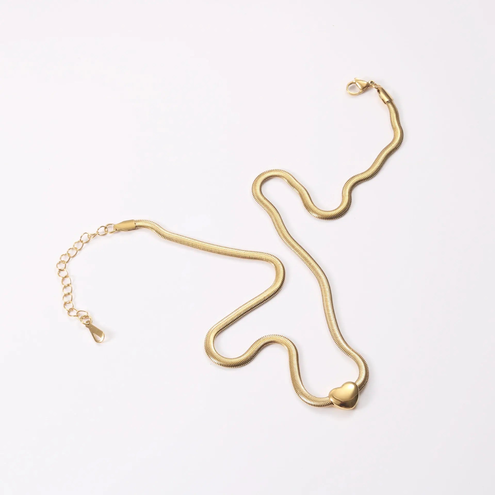 Joolim Jewelry 18K Gold Plated  Stainless Steel Dainty Heart Movable Snake Chain Necklaces Trendy Women's Charm Necklaces