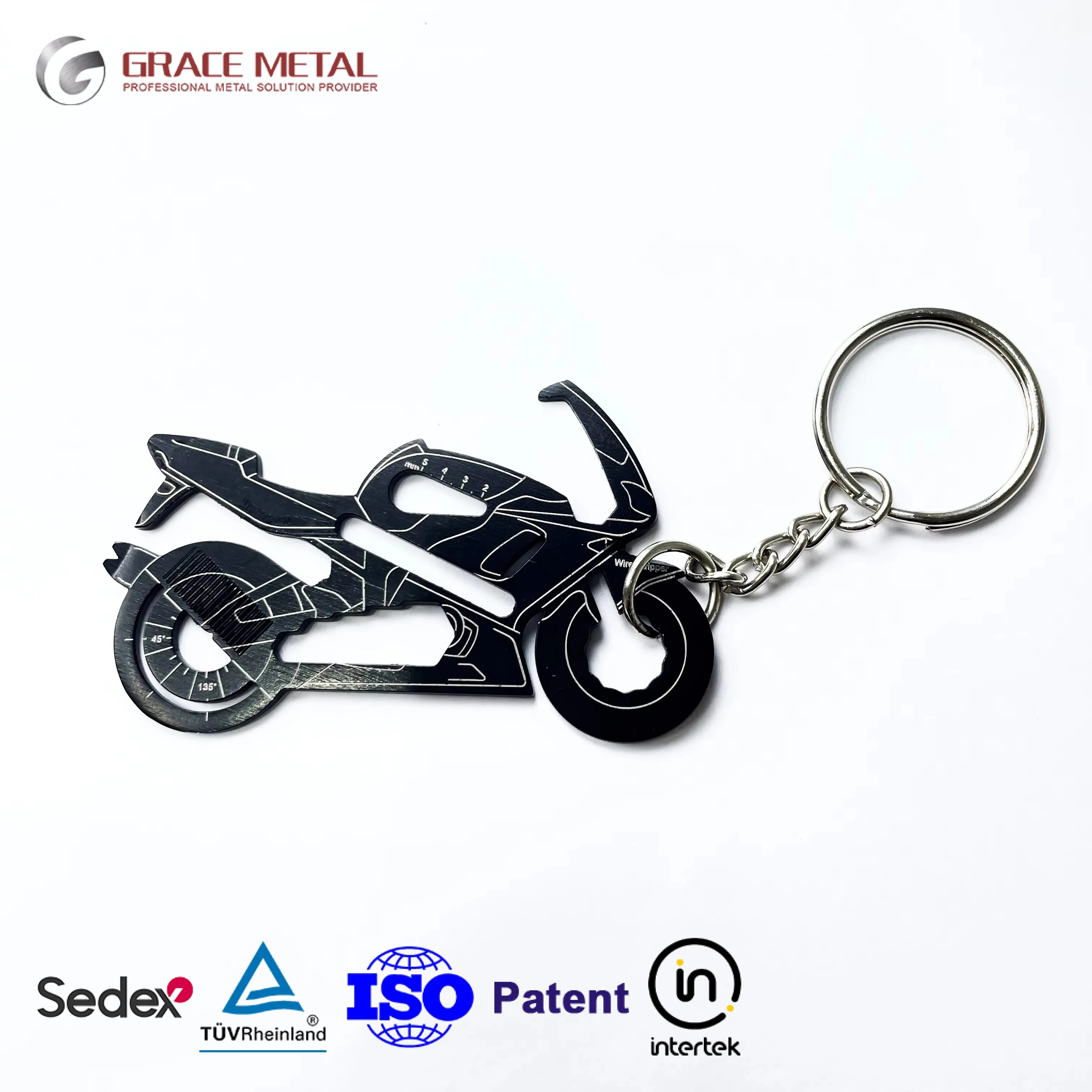 Promotional Gadget Gift Stainless Steel Multi Tool Card Motorcycle Shaped Keychain Custom Design