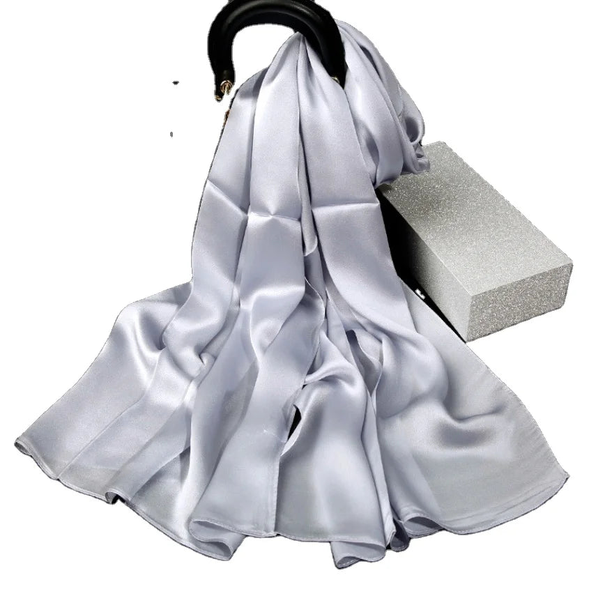 Plain Silk Rectangular Scarf Solid Color Long Silk Scarf for Women