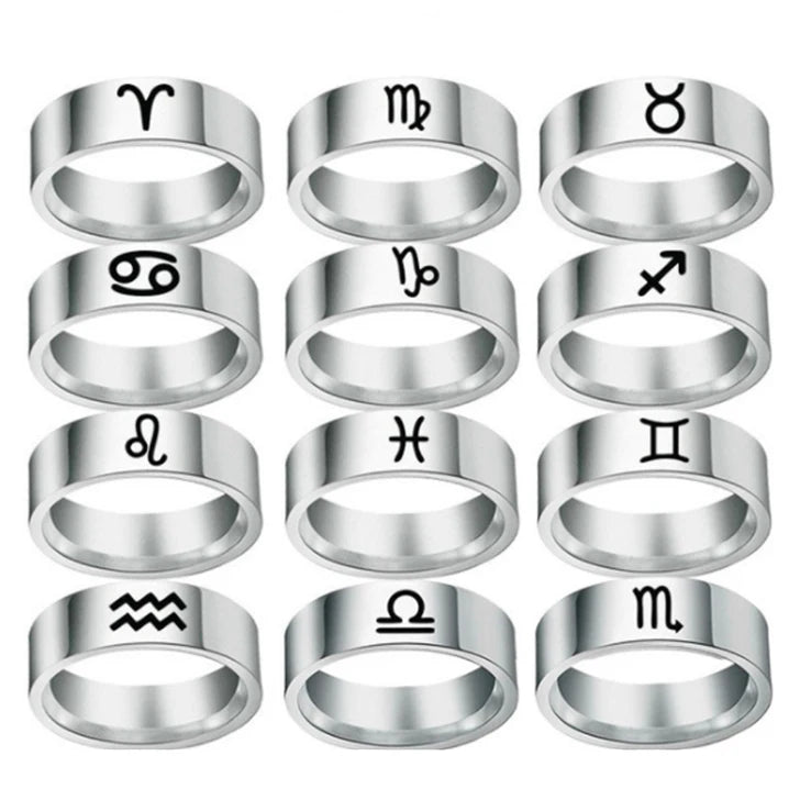 12 Zodiac Ring Aries Taurus Gemini Cancer Virgo Libra Scorpius Sagittarius Capricornus Stainless Steel Rings Jewelry