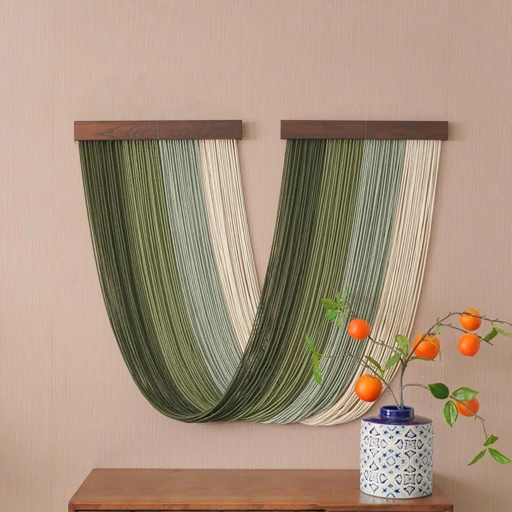Large Macrame Wall Hanging Tapestry with Wooden Stick Hand-Woven Bohemia Tassel Curtain Tapestry Wedding Background Boho Decor