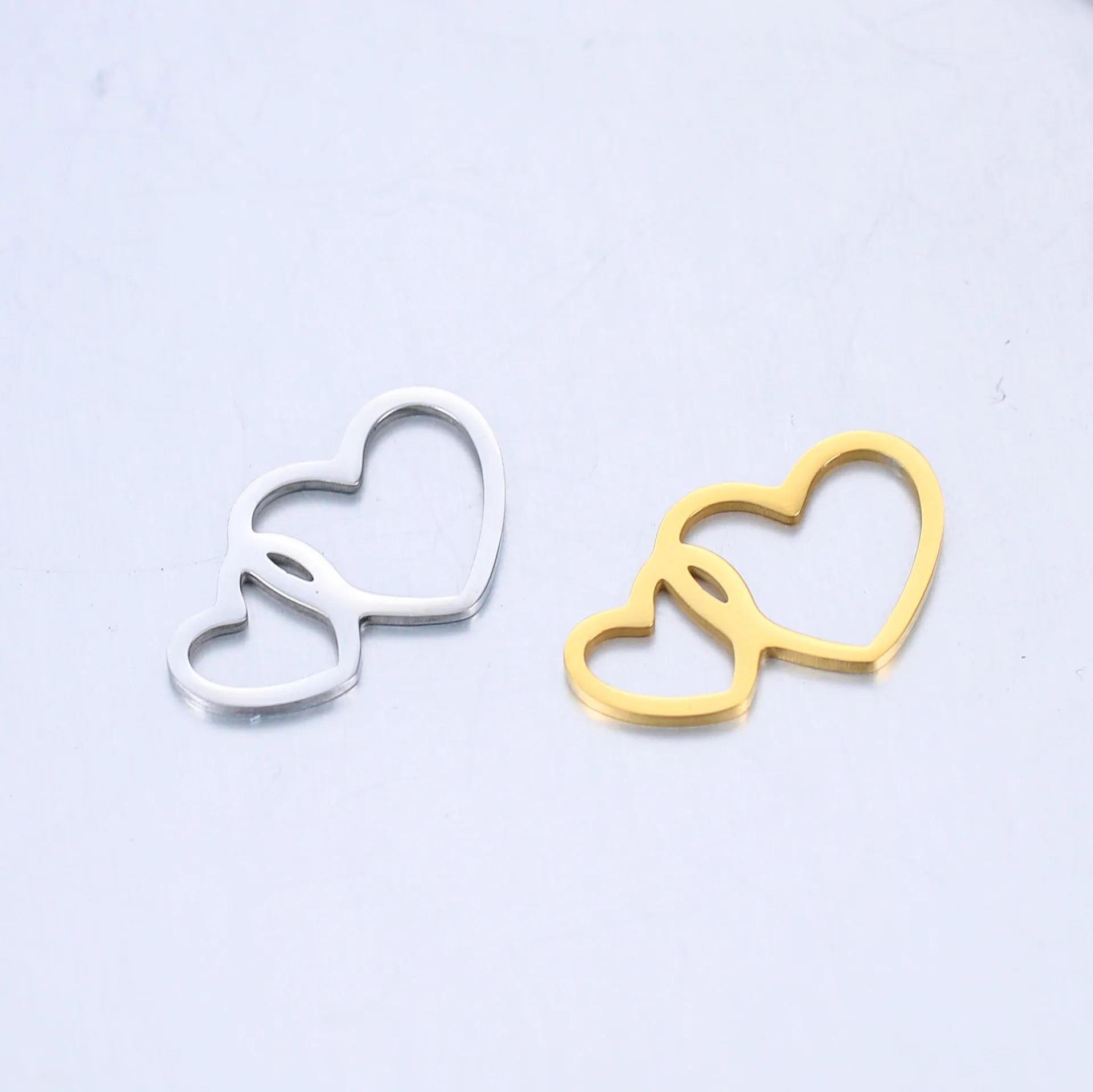 Stainless Steel Double Heart Charm Polished Well DIY Two Connect Heart Accessory for Necklace and Bracelet