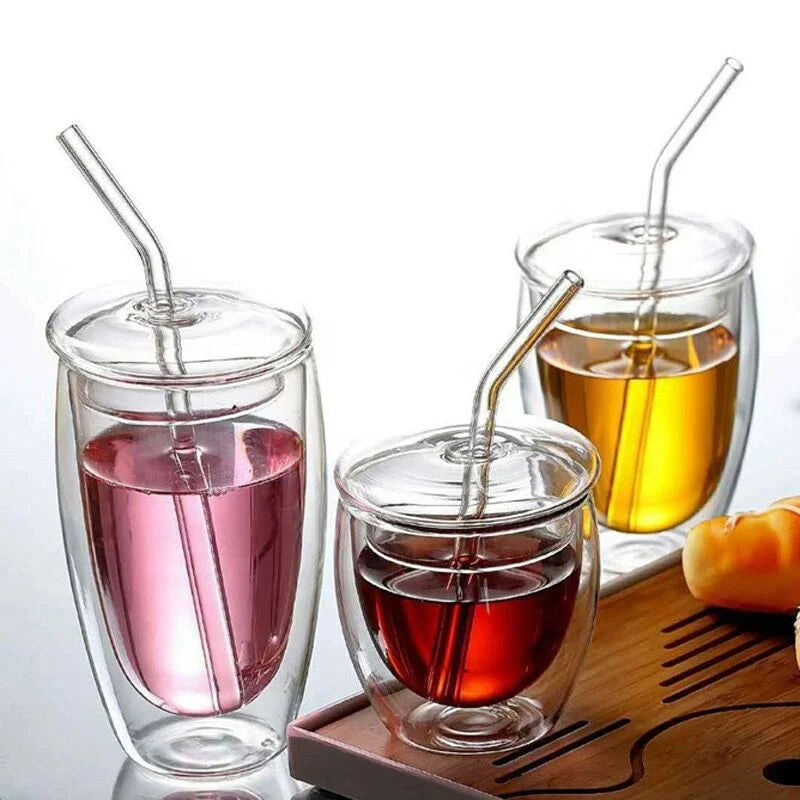 Modern Drinkware Eco-Friendly 350ML 12OZ Double Wall Borosilicate Glass Coffee Mug for Hot/Cold Beverages Coffee Tea Set