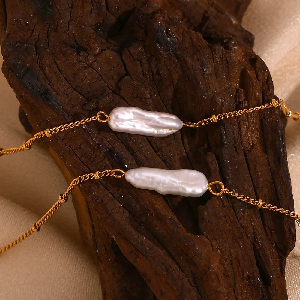 Baroque Pearl Necklace 18k Gold Plated Stainless Steel Pendant Necklace Tarnish Free Jewelry