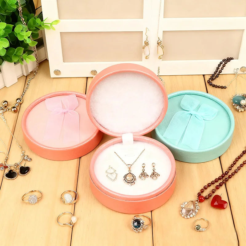 Multi-color Round Tube Ring Necklace Bracelets Bangles Cases Cardboard Jewelry Box Packaging with Sponge