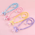 pink Acrylic Beads Beaded Little Toddler Girls' Kids Children butterfly Bowknot Earth Ball Pendant Necklace and Bracelet Set