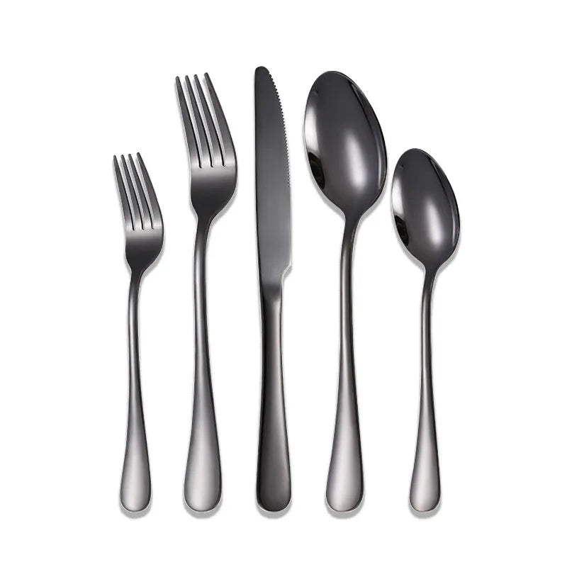 Elegant 30-Piece Wedding Stainless Steel Silverware Set Luxury Black Gold Silver Cutlery 6 Flatware for 6 People Western Style