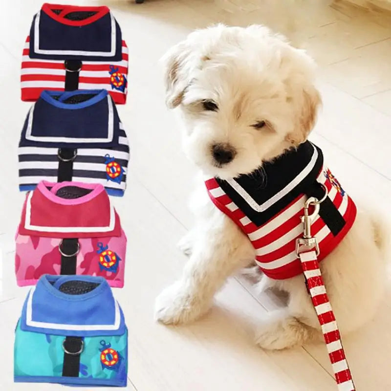 Pet Dog Vest Soft Breathable Navy Style Leash Set for Small Medium Dogs Chihuahua Puppy Harness and Leash Set