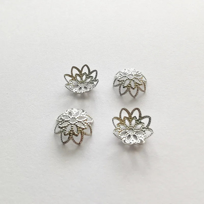 10mm Hollow Filigree Stainless Steel Flower Spacer Bead Loose Pearl Pendant Connectors with End Caps Jewelry Findings Components