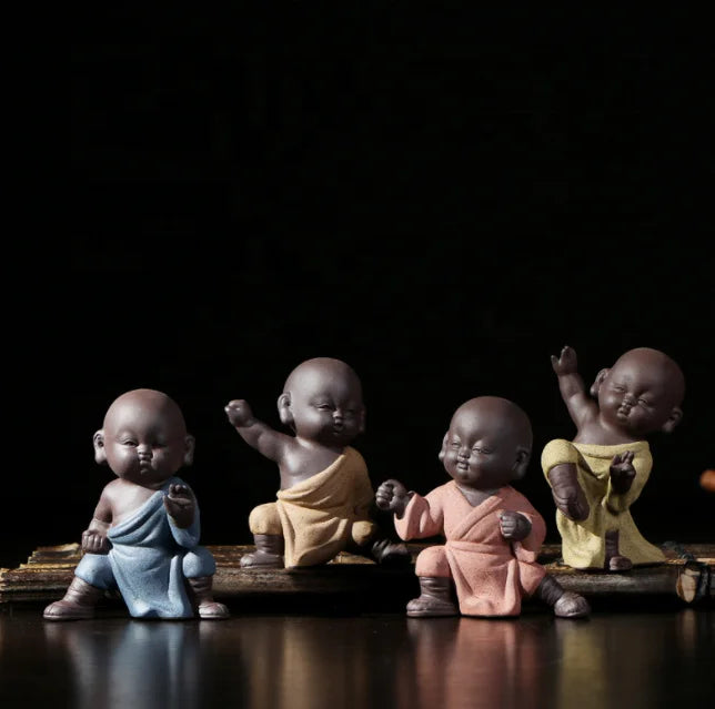 Chinese  Fine Smile Laughing Little Monk Buddha Statue Creative Home Tea Ceremony Crafts Kung Fu Kid Ceramic Little Monk Tea Pet