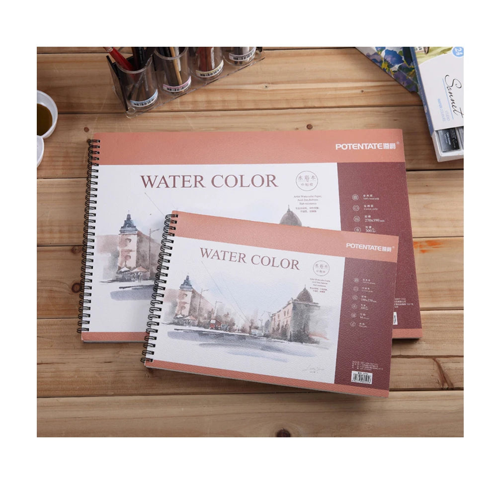 Potentate A4 Artist Painting Watercolor Paper Pad 16 Sheets Cold Press 300gsm Acid Free Wire Binding 100% Wood Pulp Cream White