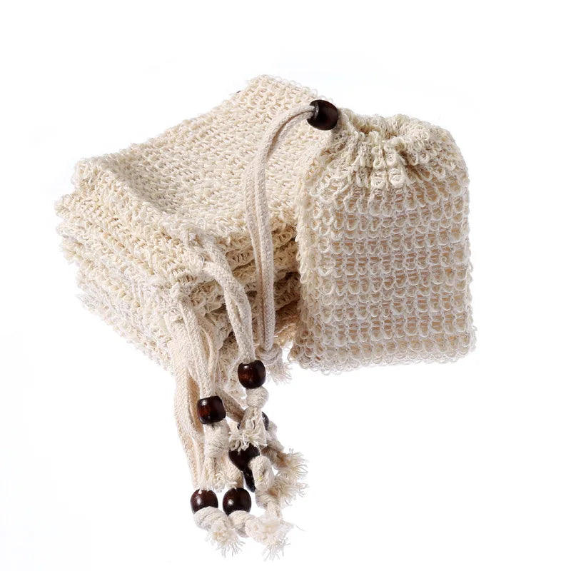 Reusable Eco Exfoliating Drawstring Soap Bags Hemp Mesh Soap Saver Pouch Natural Sisal Soap Bag