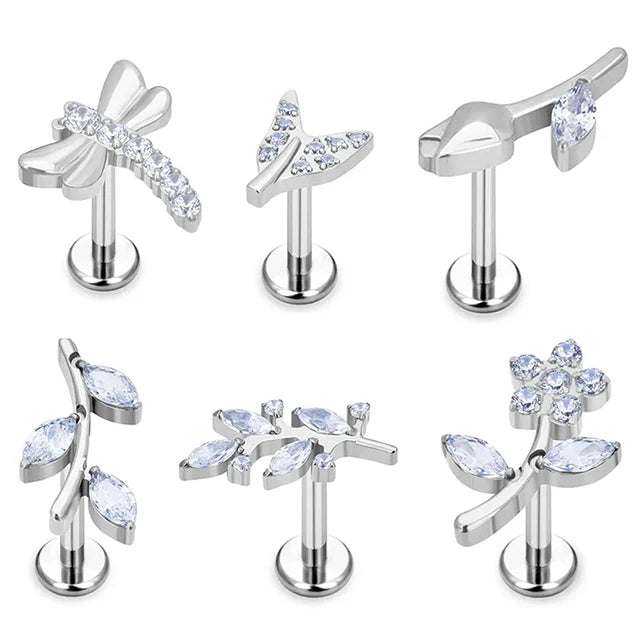 F136 Titanium Ball CZ Paved Labret Studs Ear Cartilage Piercing Jewelry Trendy Daily Wear