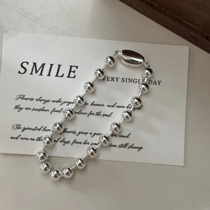 Handmade 925 Sterling Silver Round Beads Beaded Bracelet for Women 2024 New Fine Jewelry