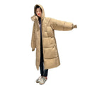 European American Women's Winter Padded Jacket Solid New Long Loose Thickened Hooded Knitted Button for Outer Wear Coat