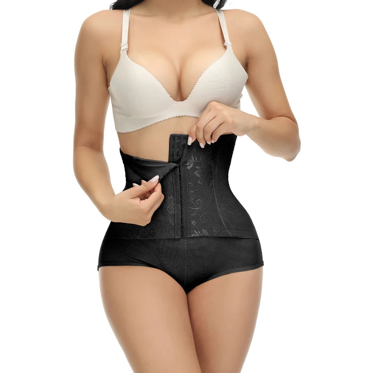 Women's Zipper Hooks Tummy Control Shapewear Shorts Plus Size Fajas Colombianas Lace Butt Lifting Waist Trainer Shaper Pants