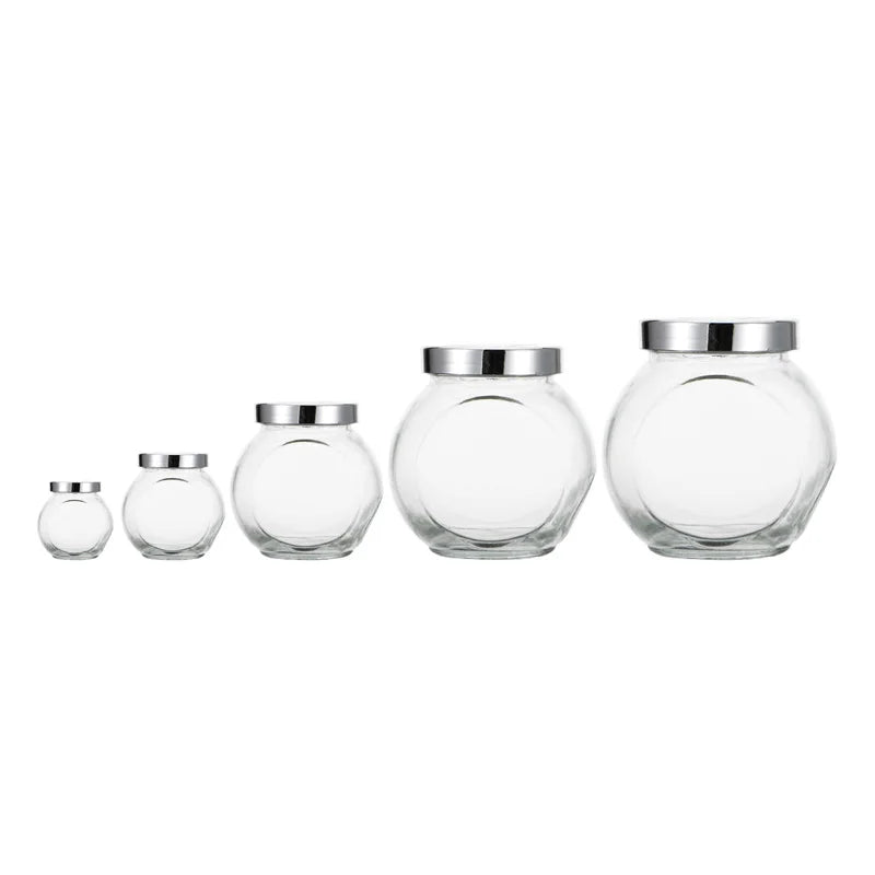 180Ml Flat Drum Bottle Transparent Glass Sealed Candy Jar Kitchen Grain Storage Wide Mouth Dried Fruit Snack Storage Bottle