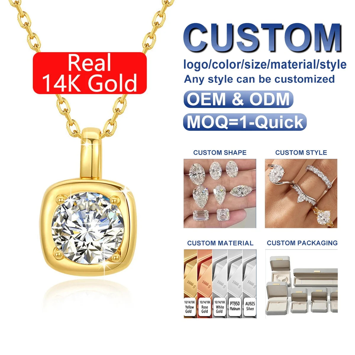 Fine Jewelry Woman Christmas Gift Luxury Wedding Mini Cute Sugar Cubes Hollow Hard 14K Gold 1 Carat Moissanite Pendant Necklace