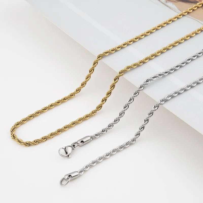 2mm3mm5mm Various Sizes Stainless Steel Rope Chain Handmade DIY Gold-plated Chain Necklace