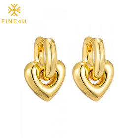 Non Tarnish Chunky Fashion Valentine Gift Women Jewelry Gold Plated Dangle Drop Stainless Steel Heart Earrings