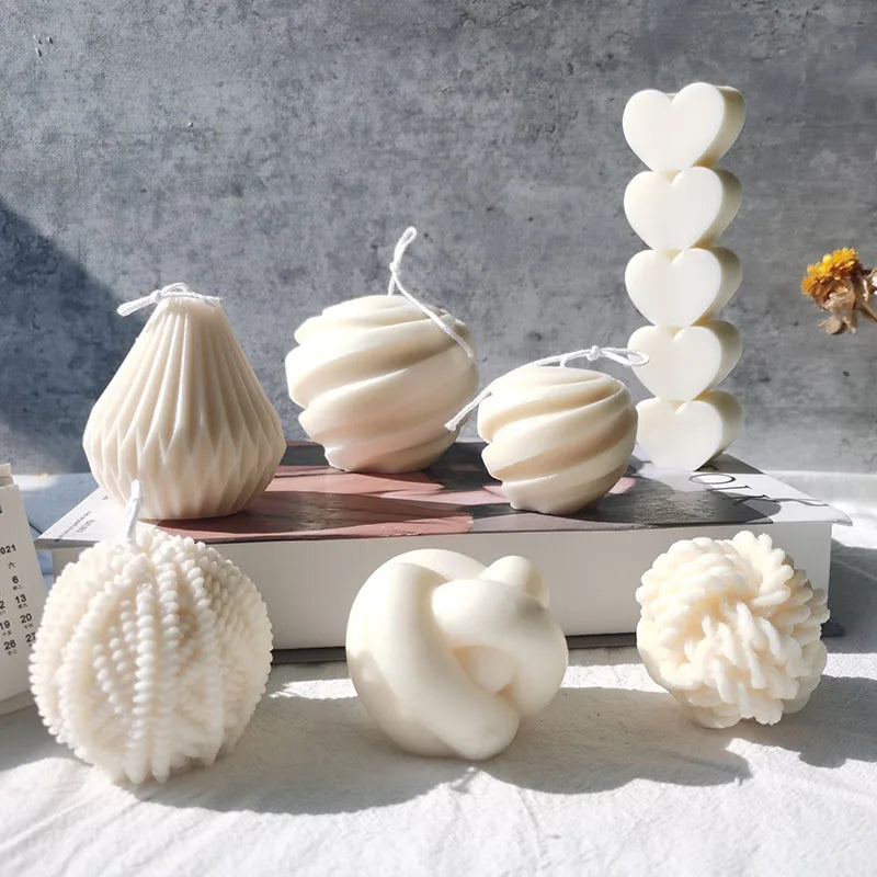 Early riser Hot Selling Various Irregular Geometric Ball of Yarn Stereo Scented Candles Silicone Mold for DIY Soap Candle Making