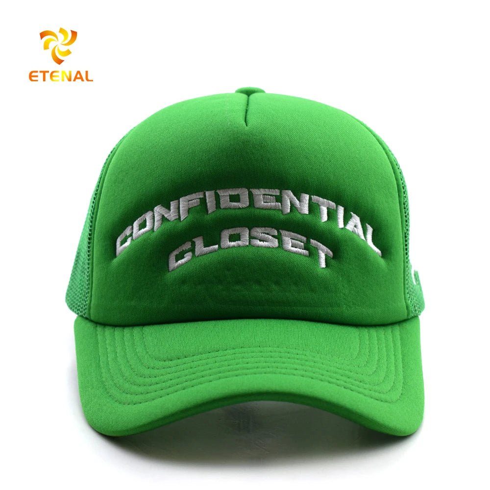 Custom Embroidery Logo Green Color Foam Mesh Jersey Y2K Hip Hop Outdoor Beach Performance Trucker Hat