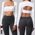 Custom Women's Square Neck Long Sleeve Cropped Workout Shirts Hollow Out Sports Yoga Crop Tops Solid Running Long Sleeve Top