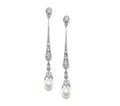 Vintage Slender Dangle Earrings 925 Sterling Silver Freshwater Pearl Drop Earrings Bridal Wedding Earrings