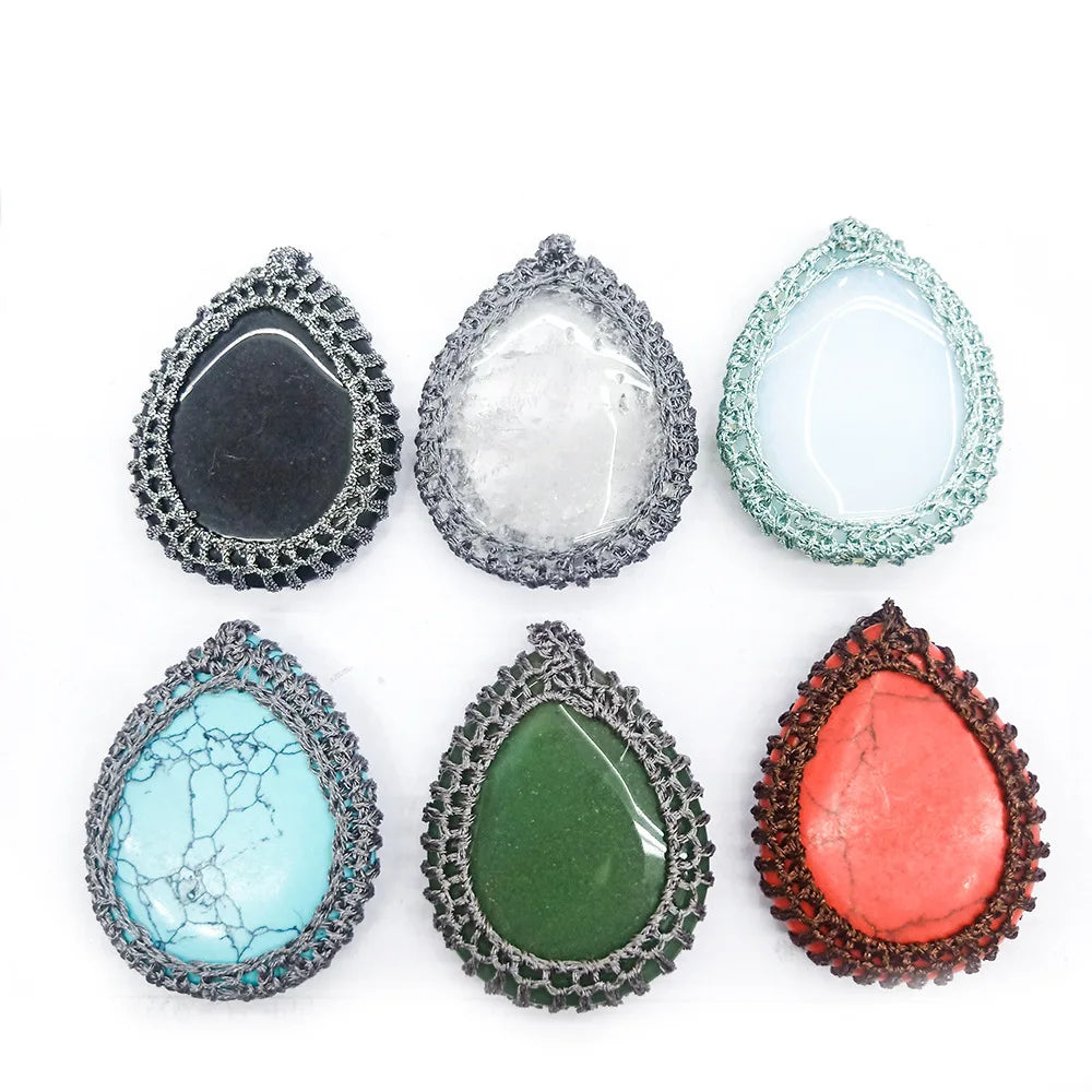 HZ Chakra Crysta Hot Selling Teardrop Pendant Chain Hand-made Ethnic Large Natural jasper Necklace Jewelry