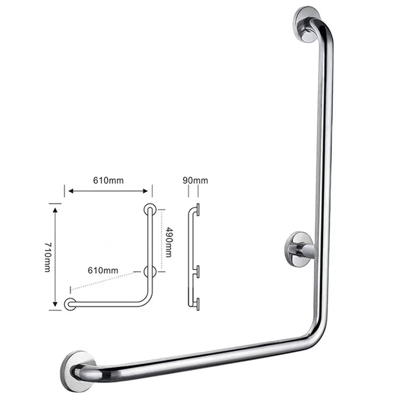 Durable 304 Stainless Steel Hospital L Shaped Safety Handrail Bathroom Disabled Handle Rail Shower Toilet Grab Bars
