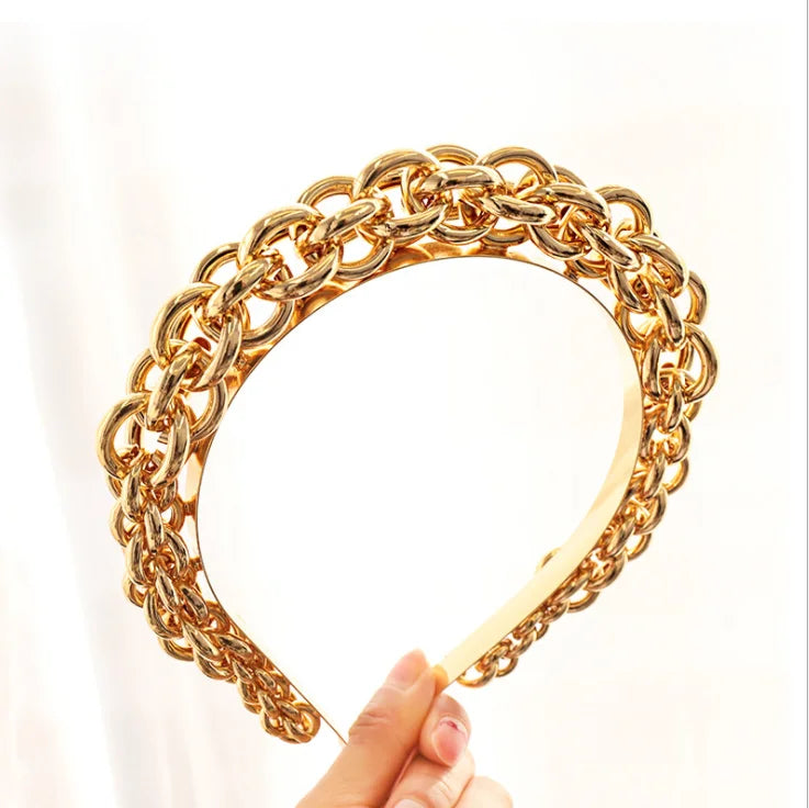 2021 New Spring Metal Chain Twist Woven Headband Gold Color Hairband Women Girls Headband Hair Accessories