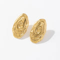 Fashion Metal Vintage Stripe Spiral Stud Waterproof Gold Plating Hammered Irregular Earrings Stainless Steel Jewelry