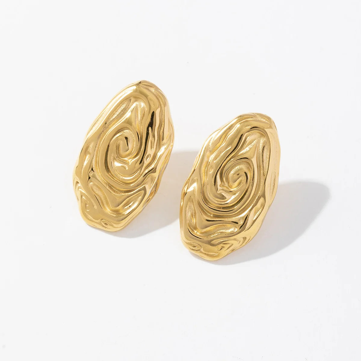 Fashion Metal Vintage Stripe Spiral Stud Waterproof Gold Plating Hammered Irregular Earrings Stainless Steel Jewelry