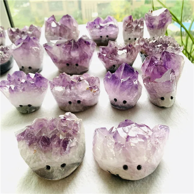 Wholesale Natural Quartz Beautiful Amethyst Crystal Carving Hedgehog for Gifts