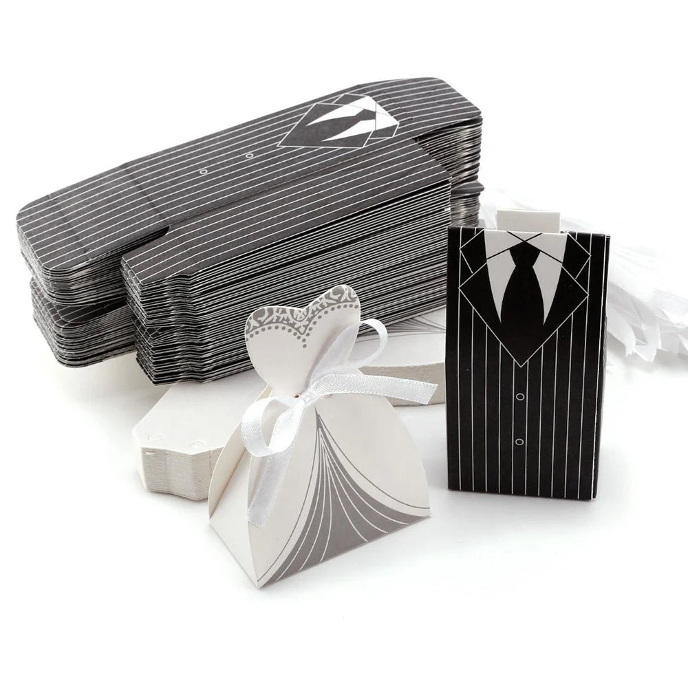 2 Pcs/Pair Bride Groom Paper Sweet Chocolate Sugar Packaging Candy Box Set for Wedding Party Decor